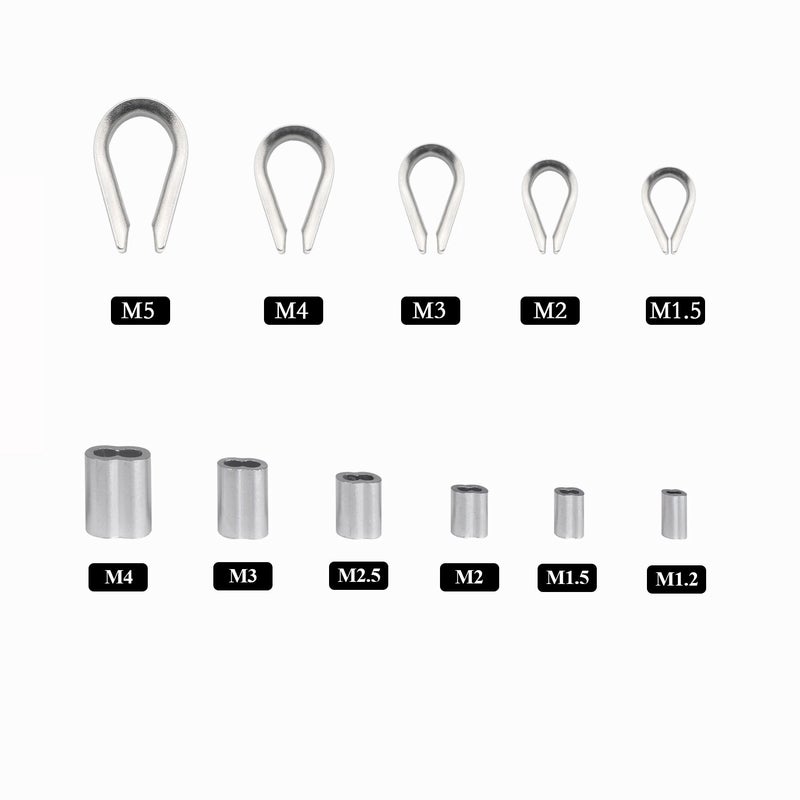 Sutemribor 304 Stainless Steel Wire Rope Cable Thimbles and 6 Sizes Aluminum Crimping Loop Sleeve Assortment Kit  240PCS - Image 3